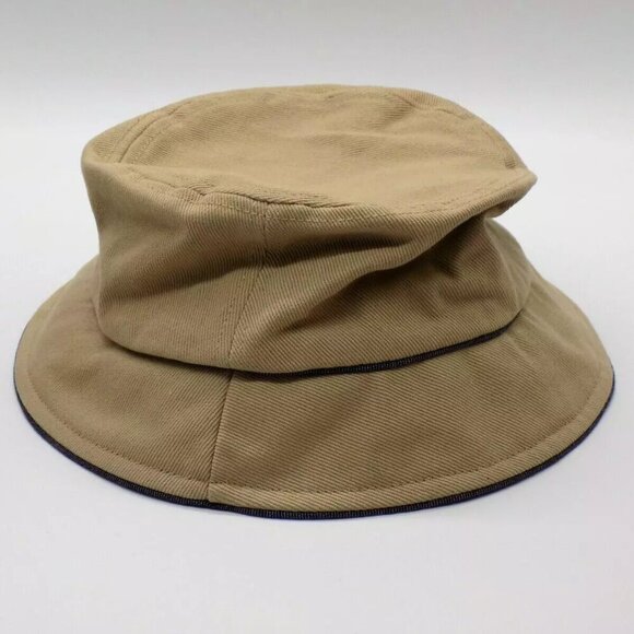 Nine West Cotton Canvas Bucket Hat Tan with Denim Trim UPF 50+ - Picture 2 of 4